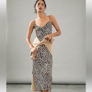 NWT Anthropologie Elyse printed leopard bias slip dress